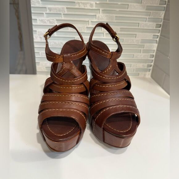 MiuMiu Brown Strappy Platform Sandals - Picture 1 of 4